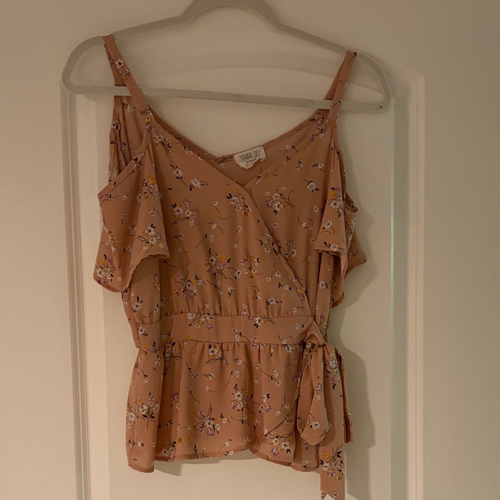 Sienna Sky Floral Wrap Blouse - Tan
